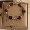 3mm Natural Garnet Flower Ball Crystal Bracelets Fashion Women Woven Transfer  Cloisonné Tassel Bangles Party Jewelry