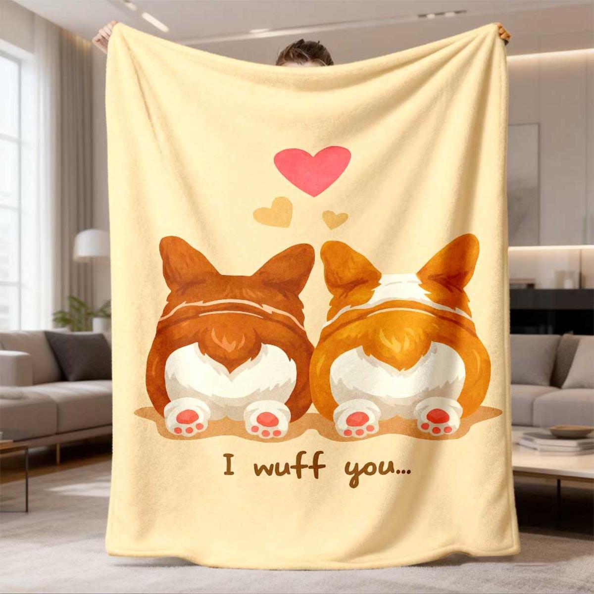 Fluffy Dog Couple Blanket Boho Throw Cozy Pet Lover Giant Fleece Blanket 150x200cm 75X95CM