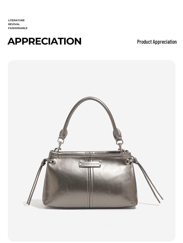 Dámská retro minimalistická kožená kabelka s uzlem - Prémiová, univerzální pro podzim/zimu, malá čtvercová, na jedno rameno nebo crossbody.