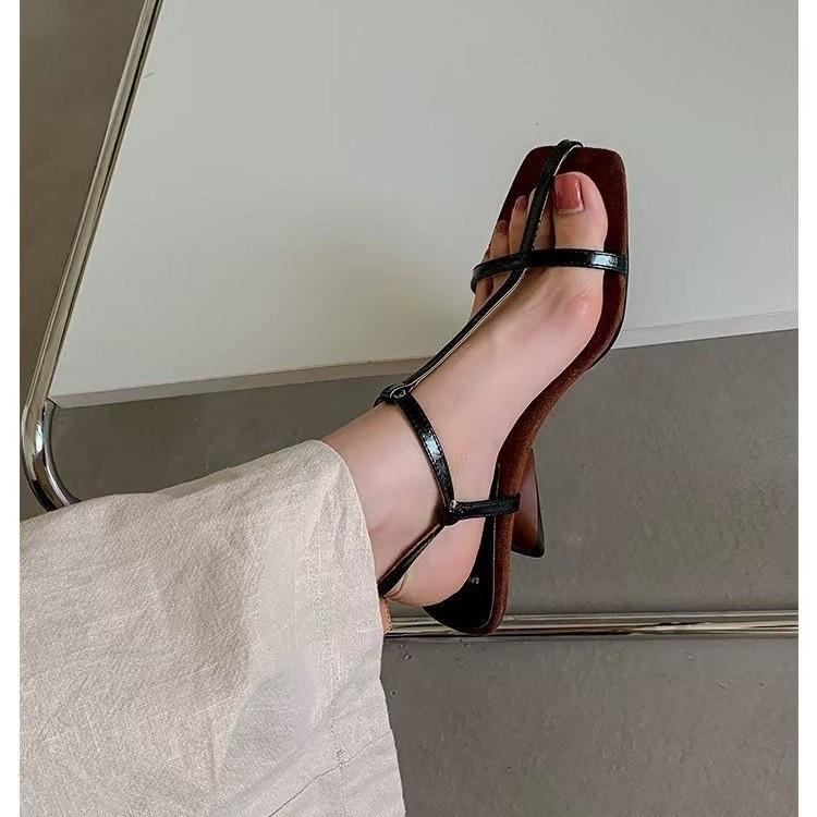 Fashion The  Summer New French Style Versatile Square-toed Cross-shaped Sandals with A Niche Wedge Heel and Golden High Heel for Women