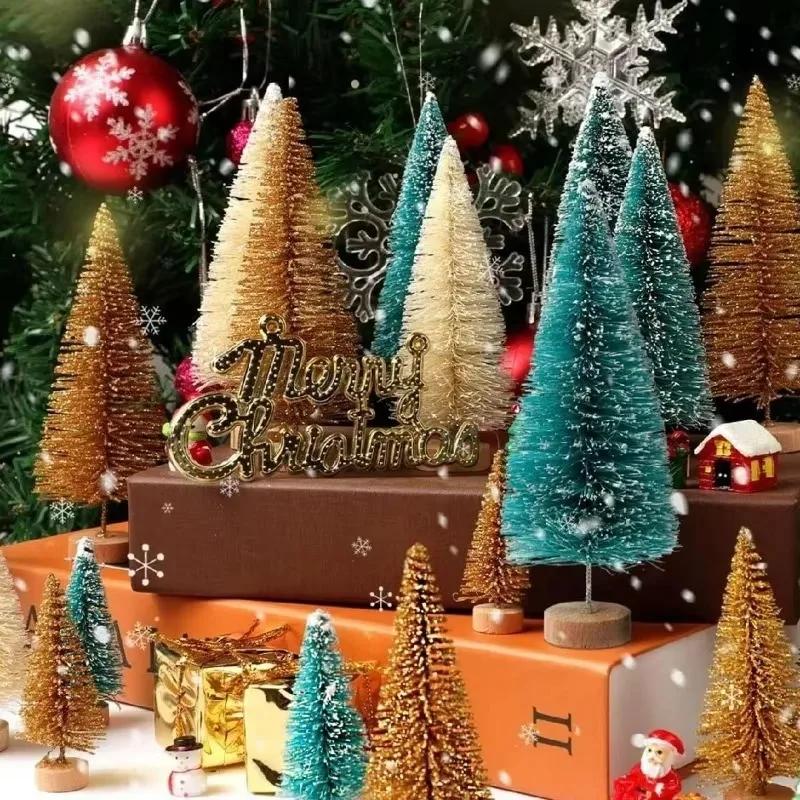 9/36PCS Mini Christmas Tree Artificial Miniature Pine Tabletop Ornaments with Wood Base DIY Crafting Festival Party Decorations