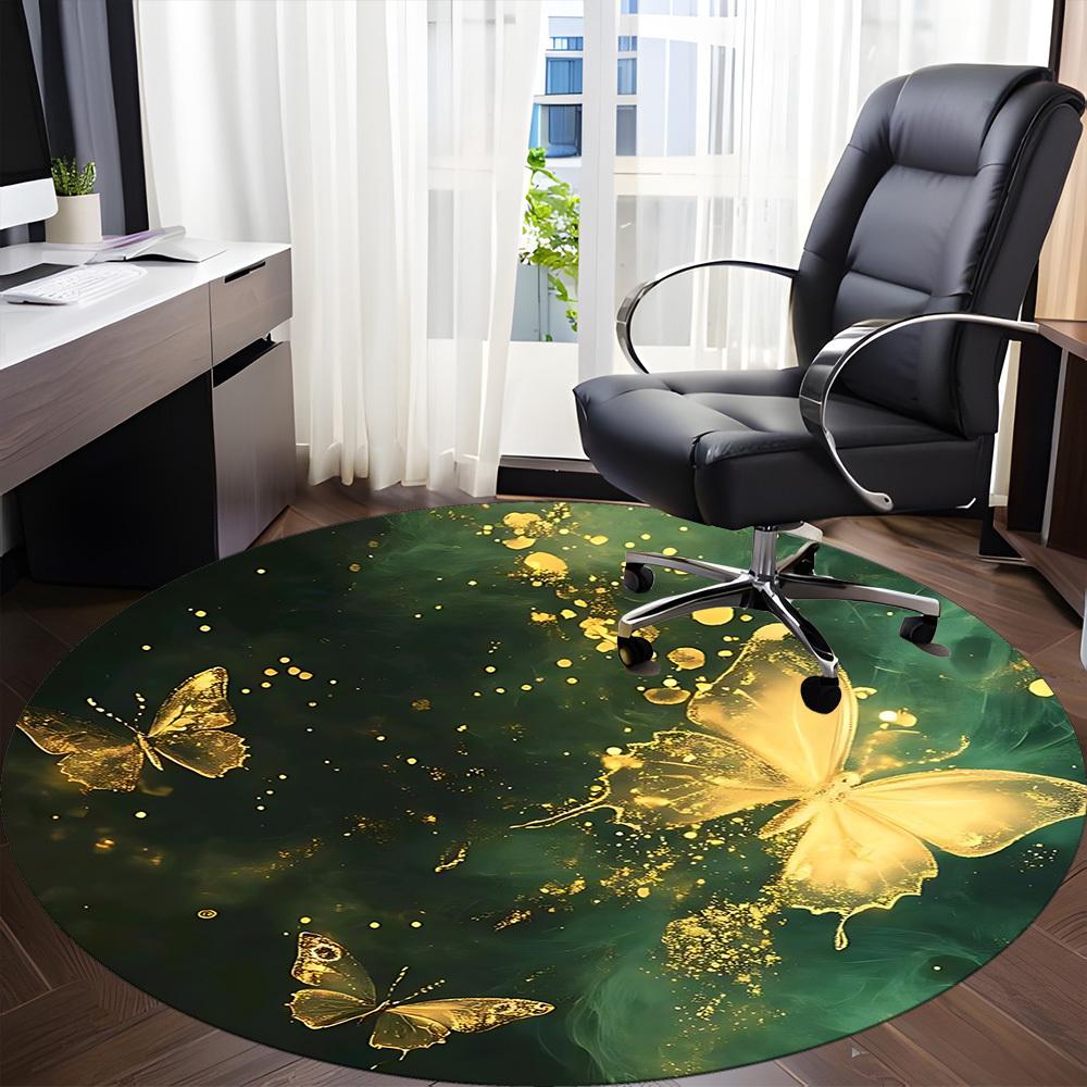 1PC Butterfly Art Office Round Area Rug, Mat Suitable For Office, Under Office Chairs Bedroom Living Room Home Decor, Room Deco