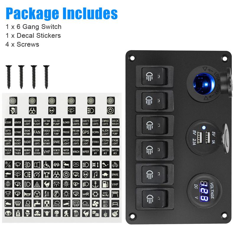 24V 12V comutator panou 6 butoane USB încărcătoare auto lumină comutator camion adaptor de alimentare accesorii pentru barca Marine remorcă RV rulotă