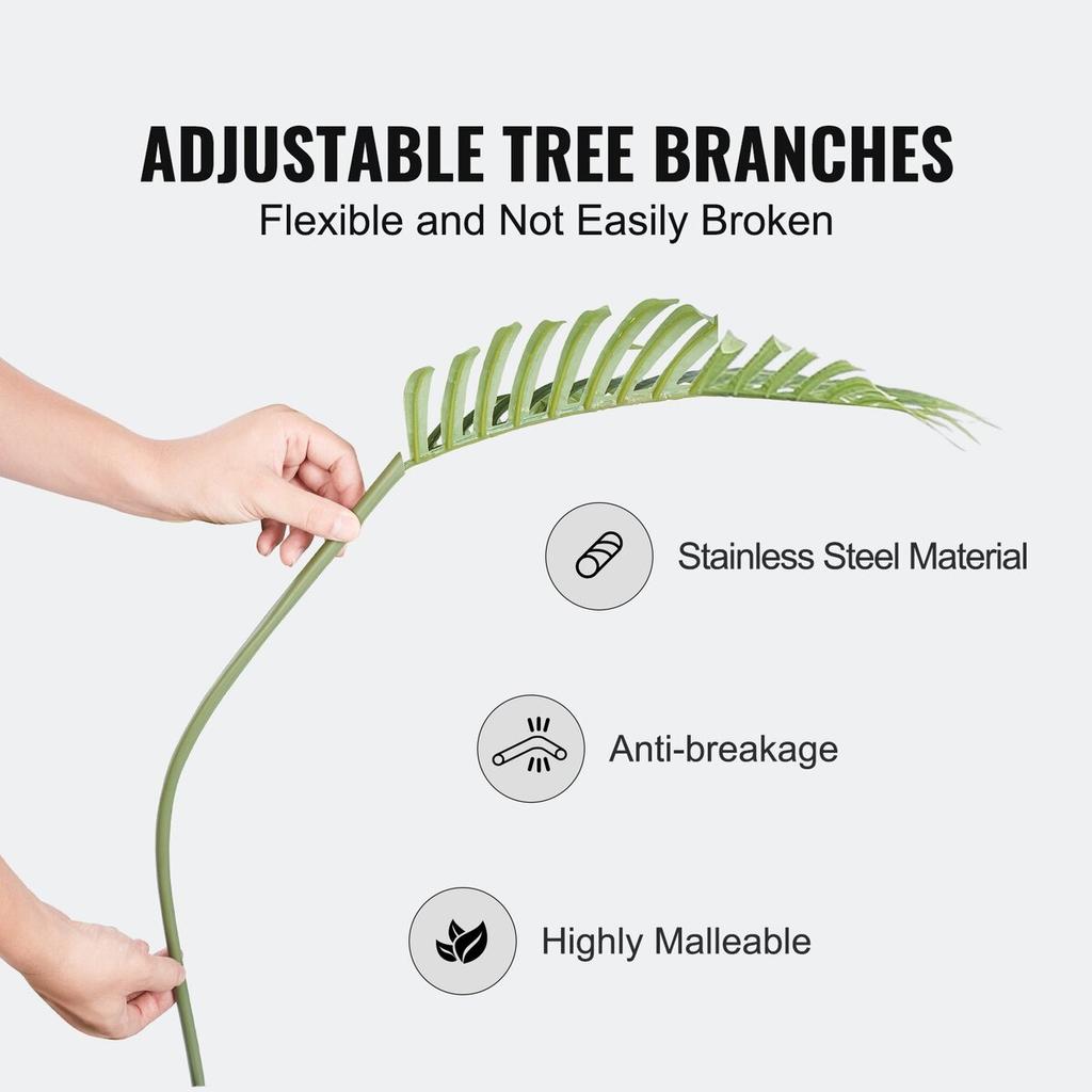 Artificial Gold Cane Palm Tree, 2m Tall Faux Plant, PE Material & Anti-Tip Tilt Protection Low-Maintenance Plant, Lifelike Green Fake Tree for Home