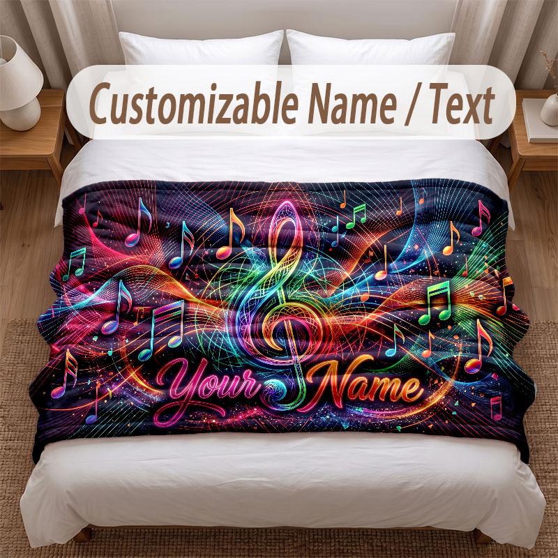 Music Theme Soft Blanket Personalized Custom Name Text Print Warm Blanket Home Sofa Bedroom Decor