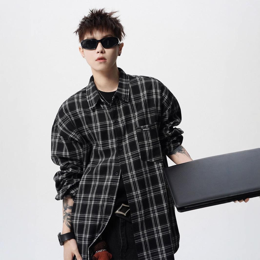 

Мужская трендовая клетчатая рубашка с цветными блоками - Ретро оверсайз американский уличный стиль, повседневная с длинным рукавом, весенняя коллекция - Идеально для пар XL