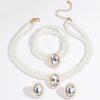 3 pcs Luxury-lite style short pearl imitation earrings and necklace, green turquoise bead string, ethnic style fashionable set
