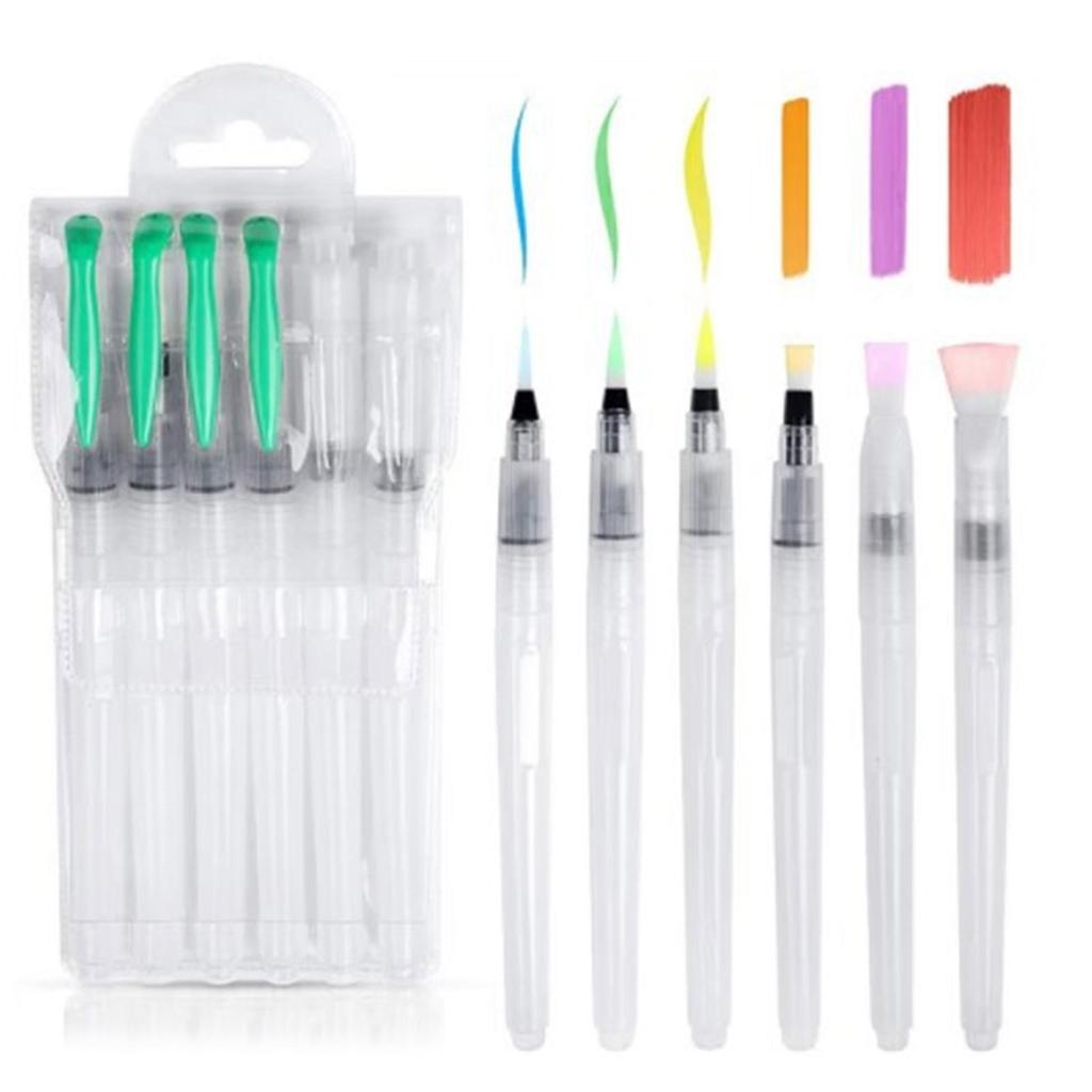6 Stück Aquarellpinselstift Nachfüllbar Malen Wasserpinsel Flache / Spitze für Gouache Aquarell Kunstmalerei