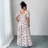 Square Collar Thin Cherry Print Dress Large Size Supply