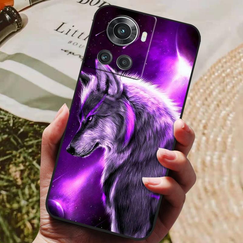 Pour OnePlus 10R 5G Coque Noir Silicone Souple Housse de Téléphone Pour OnePlus 10R Coque OnePlus10R 1+ 10 R Coques Arrière Lion Loup Coque Funda