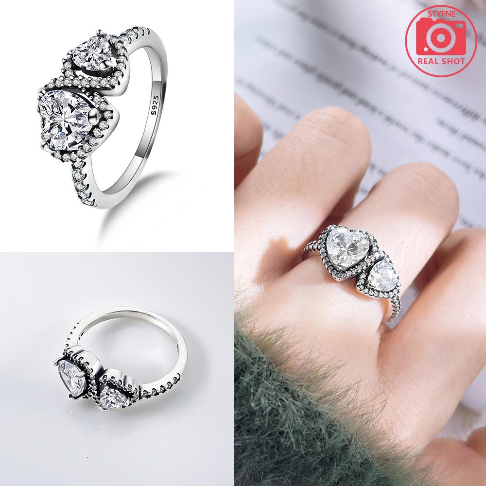 Den svatého Valentýna 925 Sterlingového stříbra Černý & Růžový Srdce Lesklé Zirkonové Prsteny Trendy Prsten pro Ženy Dárek Lásky DIY Jemné Šperky