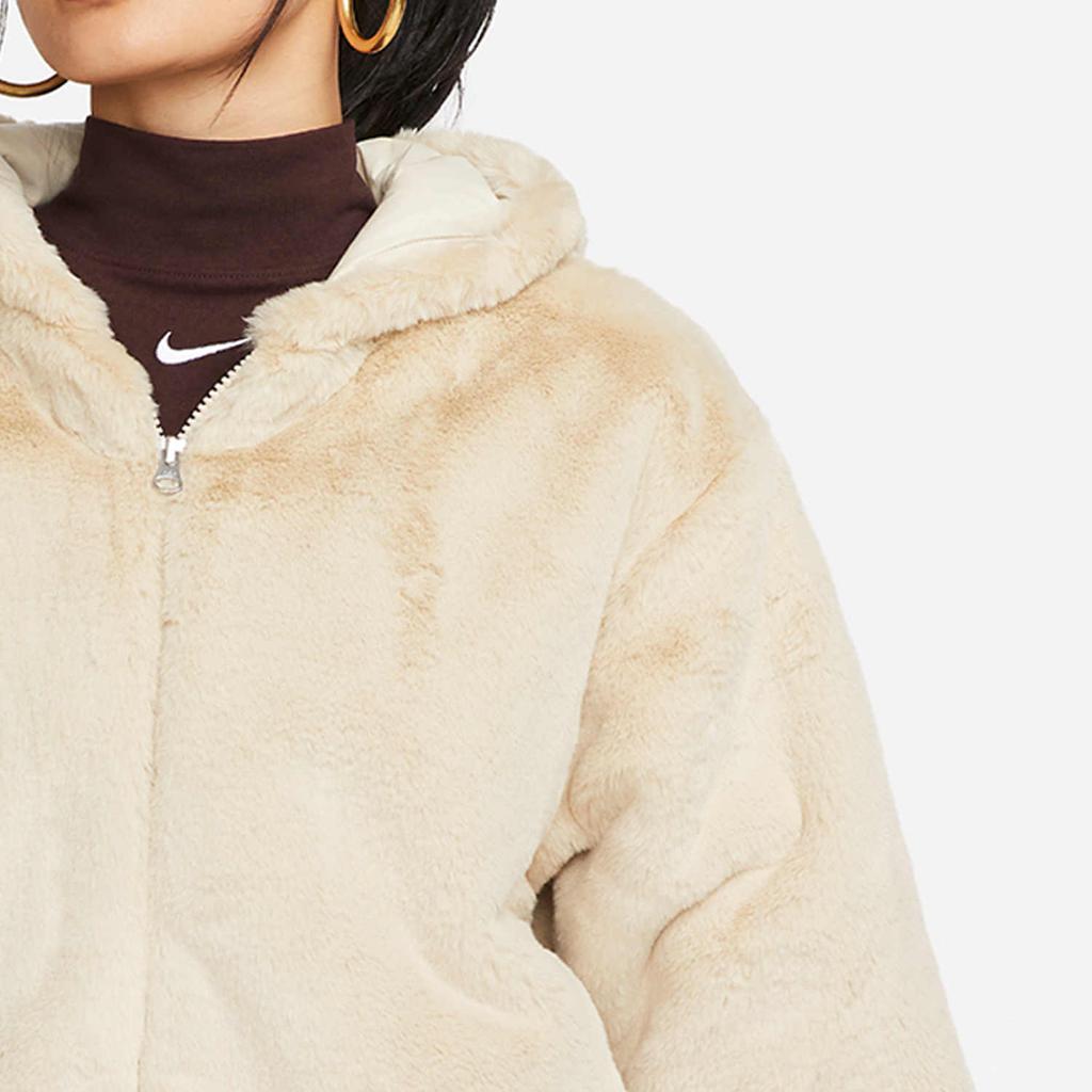 Nike Sportswear Essentials Series Mikina s kapucí s potiskem loga Volná bunda z umělé kožešiny Dámské bundy Vinově žlutá DV7064-206