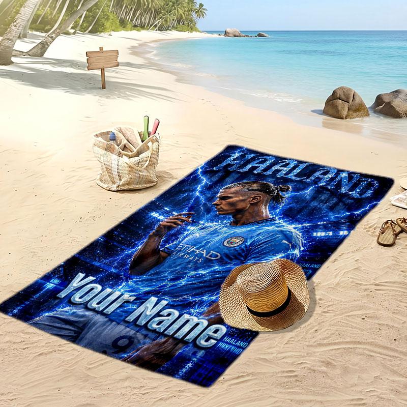 Erling Haaland Personalisiertes Bedrucktes Strandtuch Fußballlogo Unterstützung Benutzerdefinierter Name Text Absorbierendes Handtuch Für Sport Reisen Besonderes Geschenk