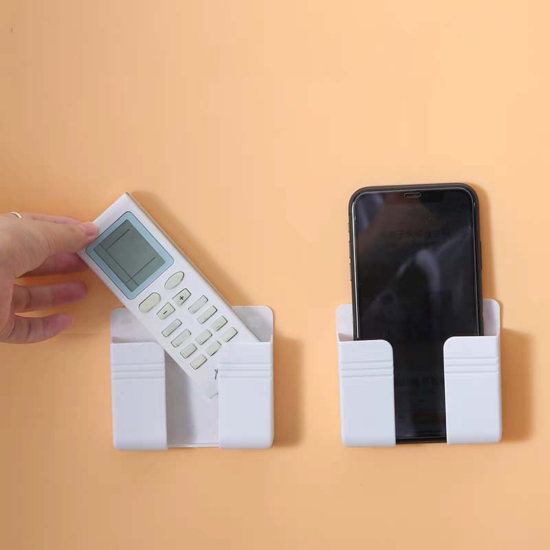 1Pc White Punch Free Wall Mount Phone Plug Holder Mobile Phone Charging Stand Air Conditioner TV Remote Control Storage Box