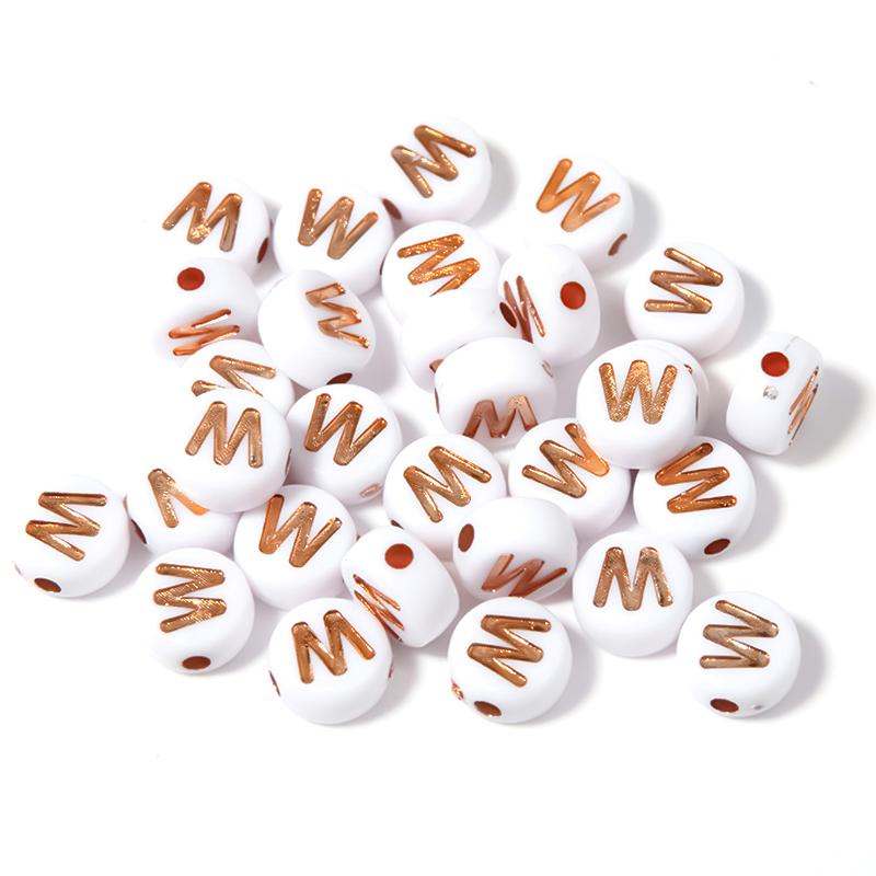 100Pcs 7mm Acrylic Alphabet Beads Rose Gold Letter Loose Flat Round Beads For Jewelry Making Findings DIY Bracelet Earrings Gift