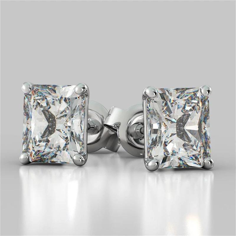 Rectangular cut transparent zircon earrings
