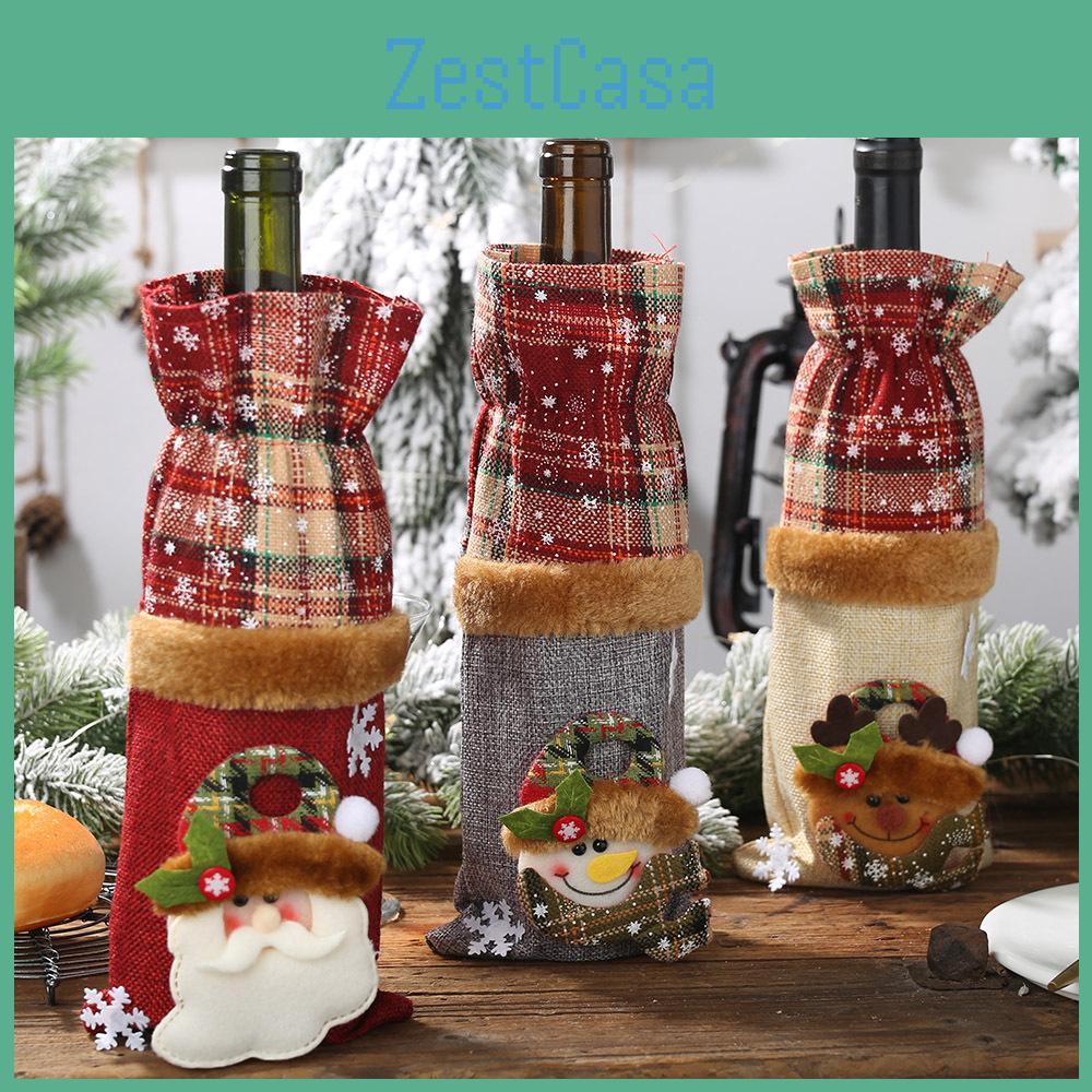 Festliche 2023 Weihnachts-Weinflaschentaschen mit stilvollem kariertem Jute-Design