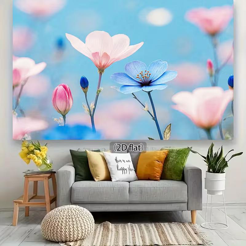 2D Pink Blue Flower Backdrop Spring Floral Banner for Photoshoot