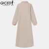 QICED Women's Fashion Spring Autumn Solid Color Print Long Sleeve High Waist Casual Dresses