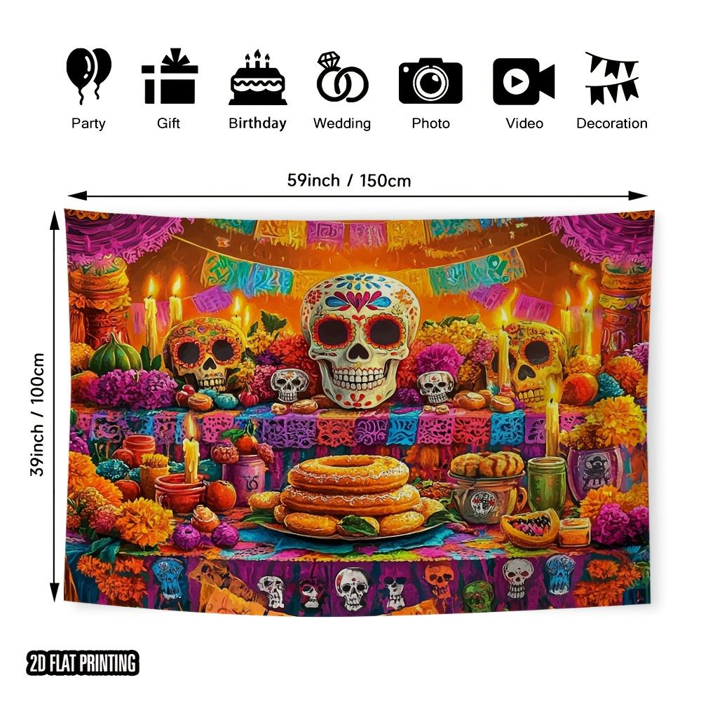 1pc Day of the Dead Photography Background Vivid Sugar Skeletons and Marigold Designs Durable Event and Party Banners