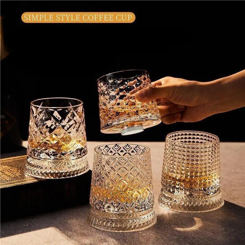 Whisky Glass 280ml Rotating Crystal Rum Glass Cocktail Party Drinking Gift Creative Premium Beer Glass
