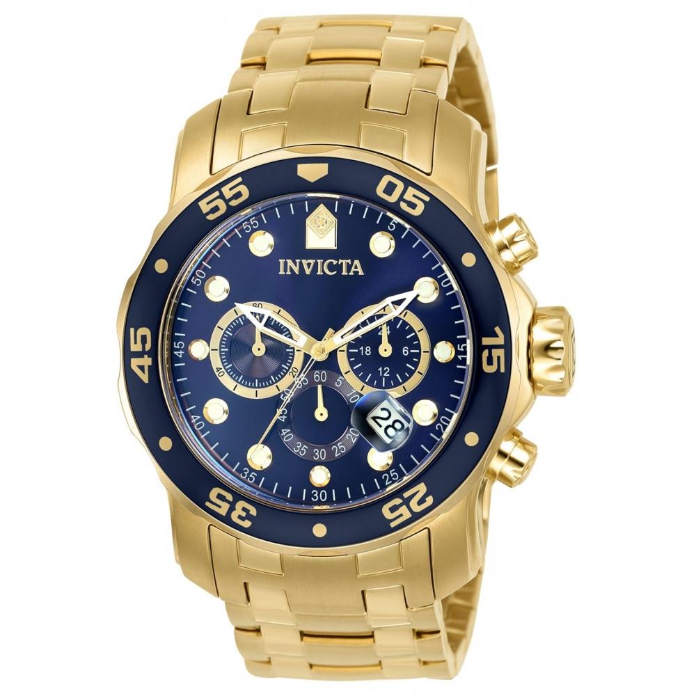 

[Invicta] Pro Diver Quartz 48 мм корпус из нержавеющей стали с ремешком из золота и синим циферблатом 0073 Мужские оригинальные импортные часы