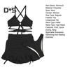3-teiliges Badeanzug-Set für Damen, einfarbig, Wellenstruktur, sexy, geteilter Bikini mit Kordelzug, Rüschenbesatz, Rock, Schnürung, Strandmode