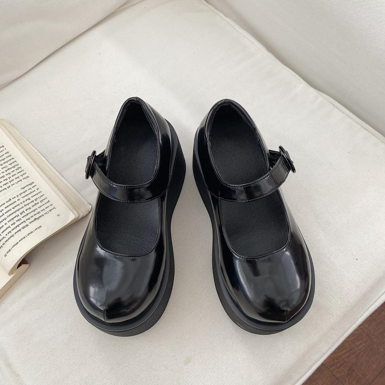 

Black platform versatile British style heightening small leather shoes women s spring 2024 new with skirt Mary Jane shoes single shoes 40 чёрный