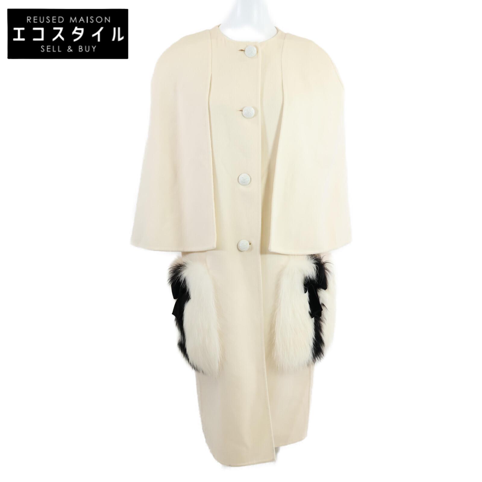 

FENDI [Good condition/domestic regular] FF8522 W1D wool fox fur pocket coat 42 IvoryUsed