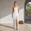 Europäische und amerikanische Damenbekleidung Bandeau-Kleid gespalten plissiert langes Kleid Damenbekleidung Sommer neues elegantes Temperament Kleid Kleid Damen
