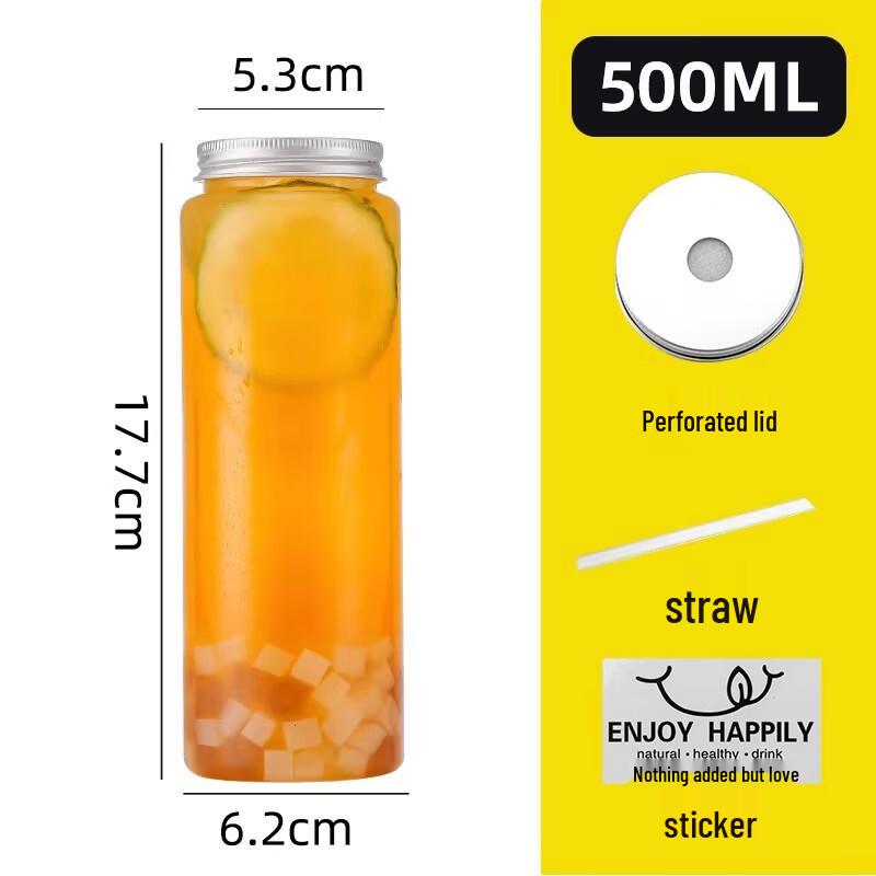 Disposable Chubby Milk Tea Cups with Lids & Straws (500ml)