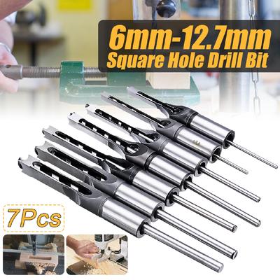 6-12.7mm HSS Square Hole Mortiser Drill Bit Saw Mortising Chisel Woodworking Electric Drill Tools 6-12.7mm 7pcs