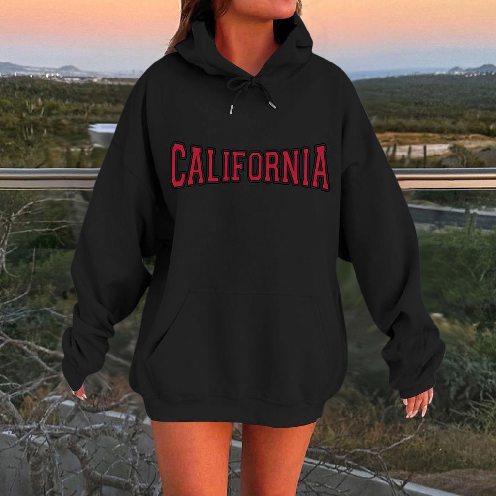 Women's Casual Hooded Long-sleeved Printed Letter Baseball Jacket Plus Velvet And Thick Warm Sweatshirt