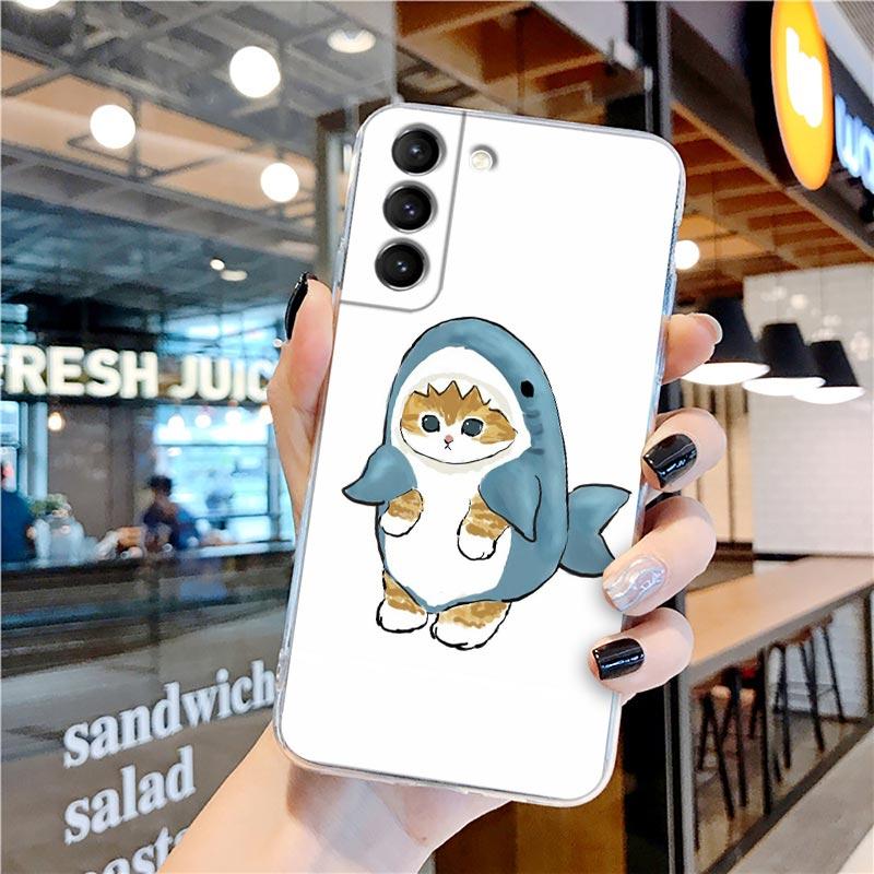 Funny Cartoon Line Art Cat Cute Animal Transparent Case for Samsung Galaxy S22 S21 S20 FE S 22 Ultra S10E S9 Plus 5G Cover Coque