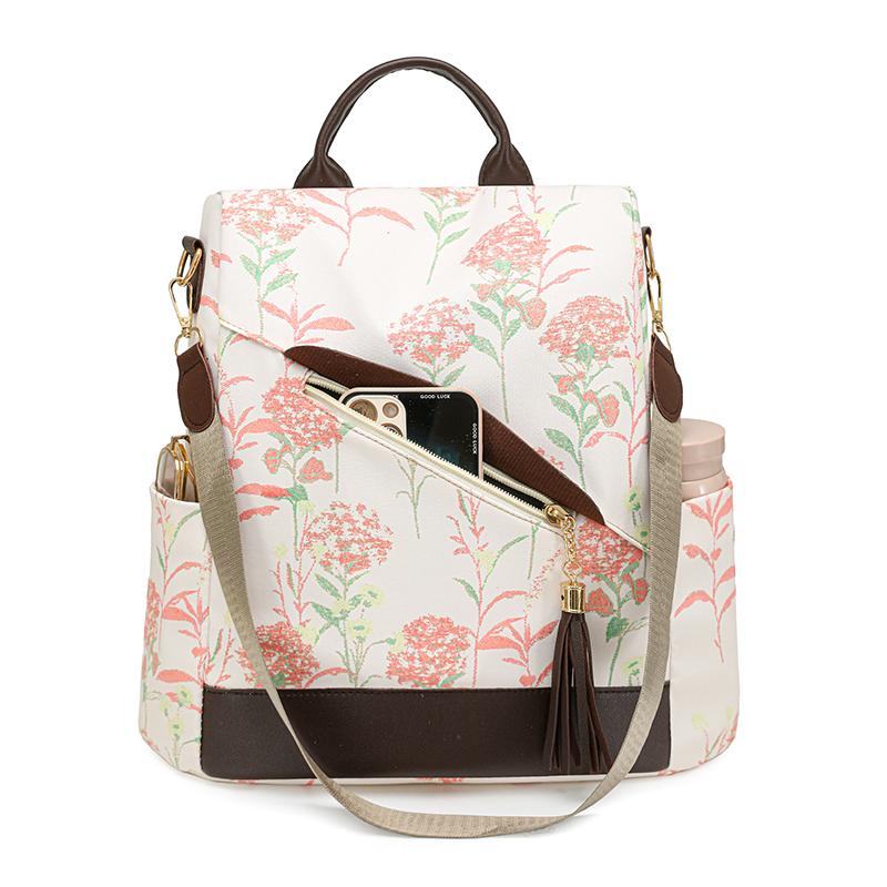 Printed Anti-Theft Backpack Tassel Women's Backpack Multi-Function Shoulder Bag