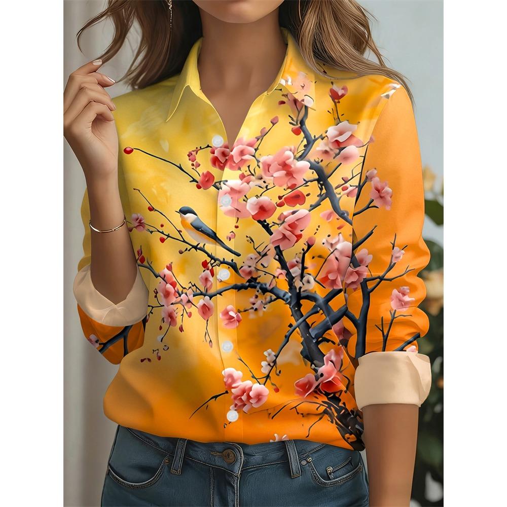 2026 New Spring Fall Women's Long-Sleeve Shirt Abstract Line Animal Print Button-Down Shirt with An