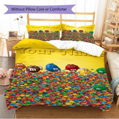 Name Custom M&m Pattern Bedding Set Quilt Cover Pillowcase Home Decor Gift (1 * Duvet Cover + 2 * Pillowcase, Without Core)