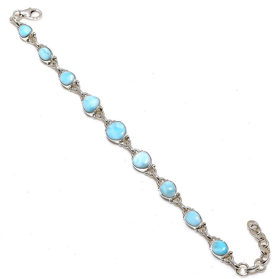 

Natural Republic Larimar Gemstone Handmade 925 Solid Silver Bracelet 7-8 P9j26