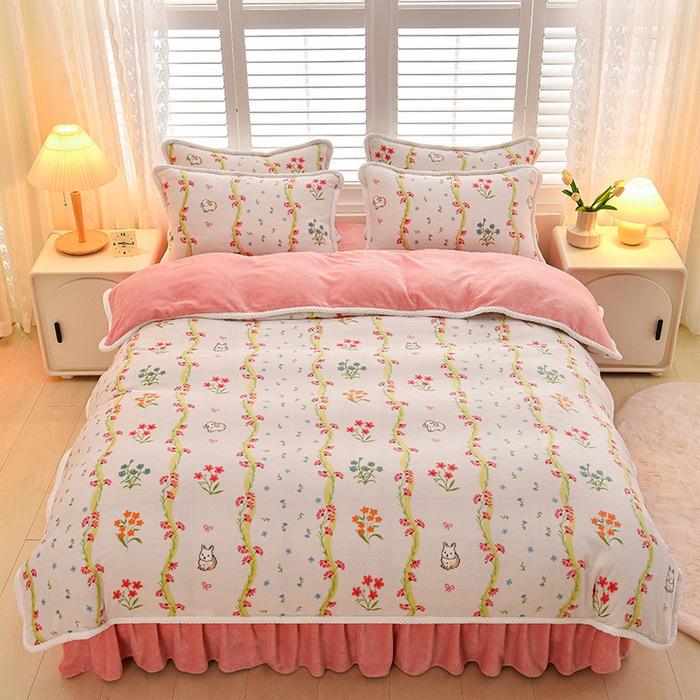 2025 Milch-Samt-Flanell 4-teiliges Set: Bettbezug aus Korallenfleece Klasse A