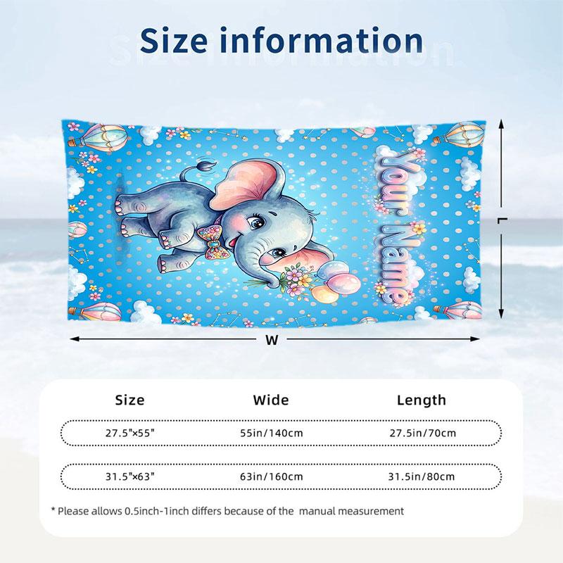 Elephant Theme Beach Towel Personalized Custom Name & Text Soft Quick Dry Beach Towel for Swimming Travel