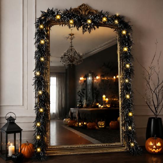 Decorative Vines for Mantelpiece Halloween Lighted Creepy Vine Garland with LED Lights, Black Faux Twig Mantle Artificial Branches Home Decor