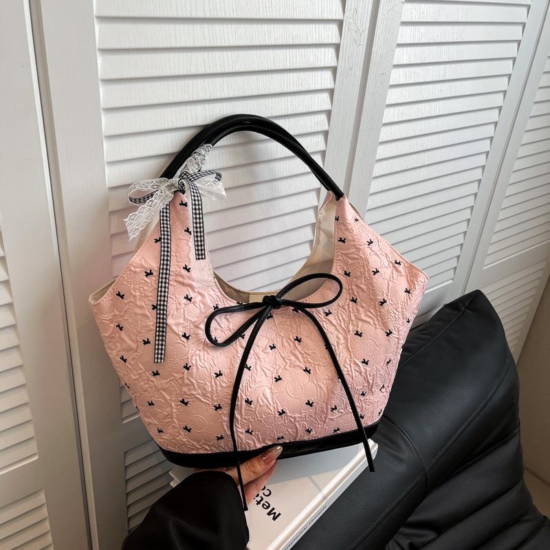

Korean fashion handbag women s commuter bag 2025 new bow underarm bag versatile large-capacity shoulder bag single pack розовый