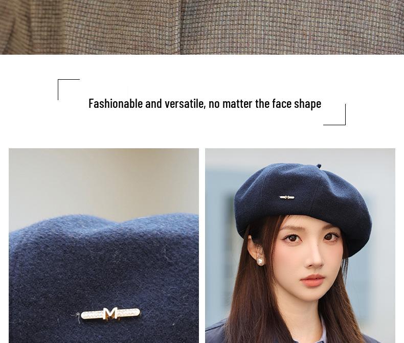 Damen Koreanische Mode Street Baskenmütze - Herbst/Winter Warme Schiebermütze für einen schlankeren Look