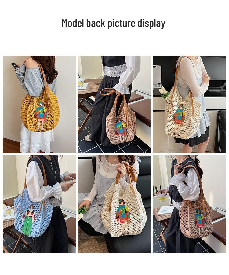 Damen geflochtene Stroh-Schultertasche - Nischenmarkt, Lässiger Stil, Hohlmuster für Urlaub oder Pendeln