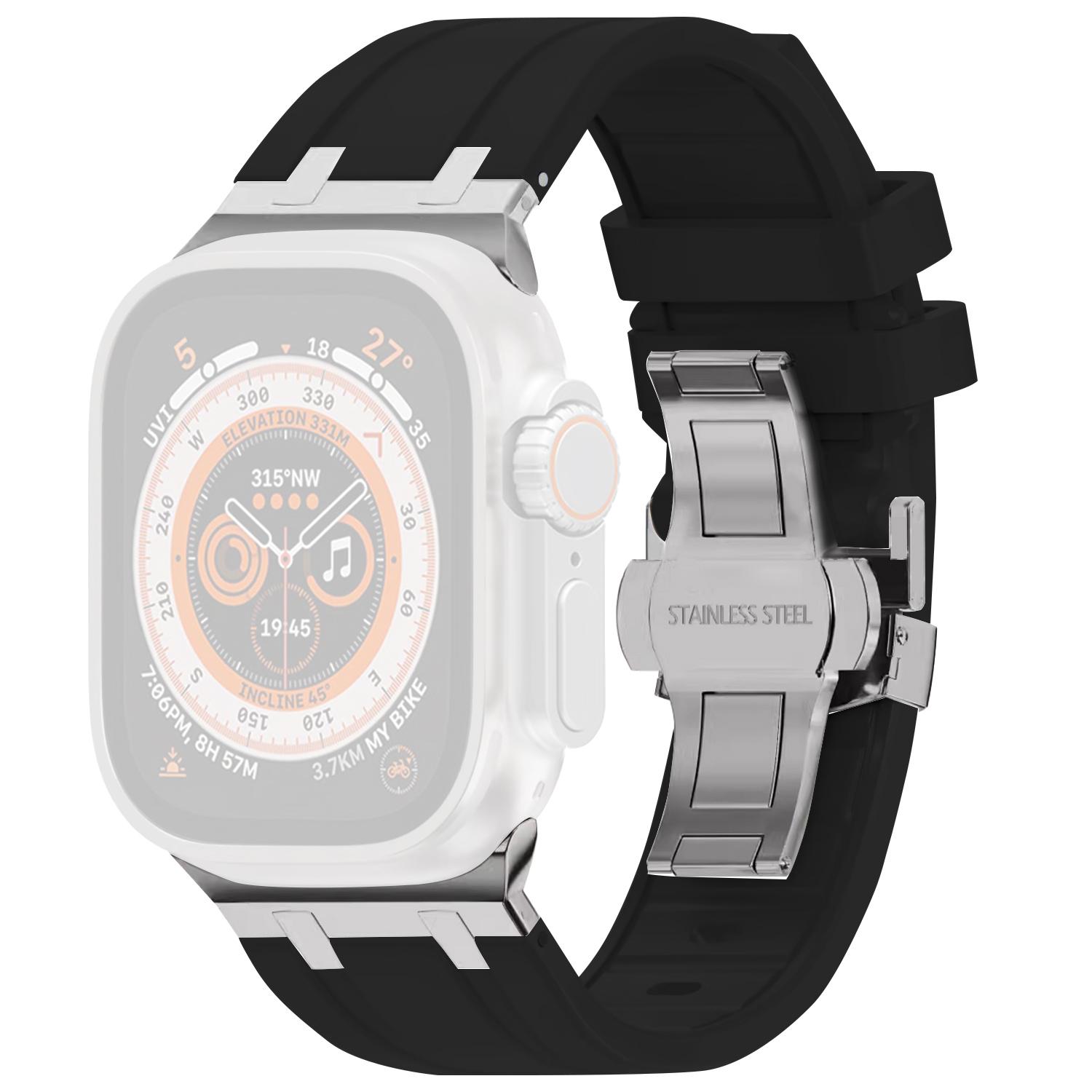 

For Apple Watch Series 10 42mm/9 8 7 41mm/SE (2023) SE (2022) SE 6 5 4 40mm/3 2 1 38mm Silicone Band Butterfly Buckle Watch Strap Black