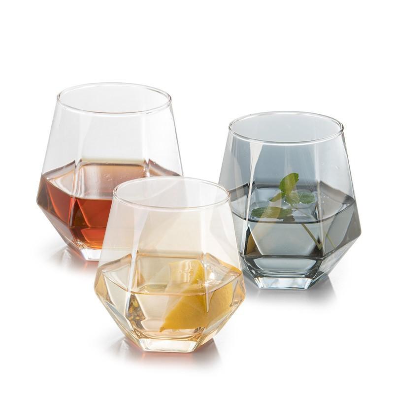 2pcs/1pcs Hexagonal Glass Gift for Friend 320ml Colorful Transparent Drinkware Whiskey Wine Cups Household Juice Cup Water Cups
