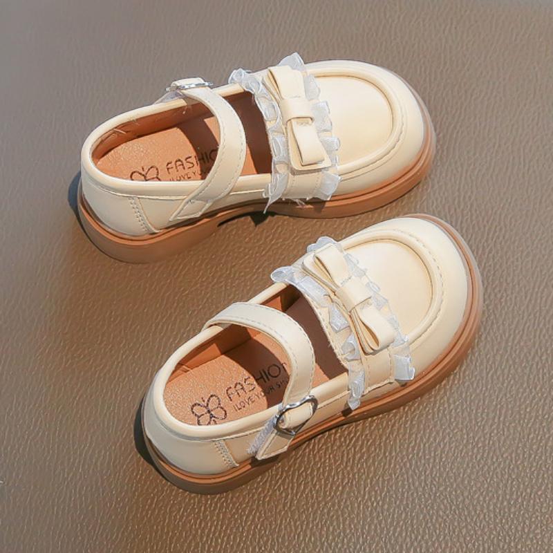 Girls Party Shoes Sweet Elegant Children's Leather Shoes 2024 Fashion Spring Autumn Kids Princess Lace Single Shoes Thick Bottom