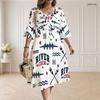 Women Plus Size Sleeveless Two Piece Midi Dress Set Tie Front V Neck 3 4 Sleeve Hiking Print White