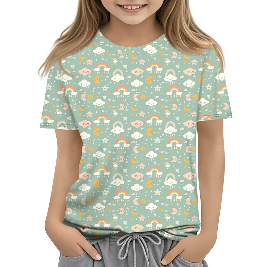Kinder bedrucktes Rundhals Kurzarm Freizeit-T-Shirt