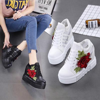 Women Casual Shoes Lace Up Flowers Embroidery Platform High Women Casual Shoes Lace Up Flowers Embroidery Platform High